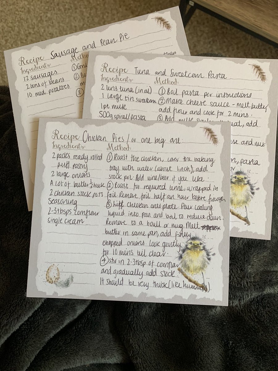 I spent my first morning of the holidays writing out family recipes. It is a pain having to scroll through my phone and zoom in on photos every time, so it will be handier having them all in one place. Everyone should have a recipe book or tin in their kitchen.