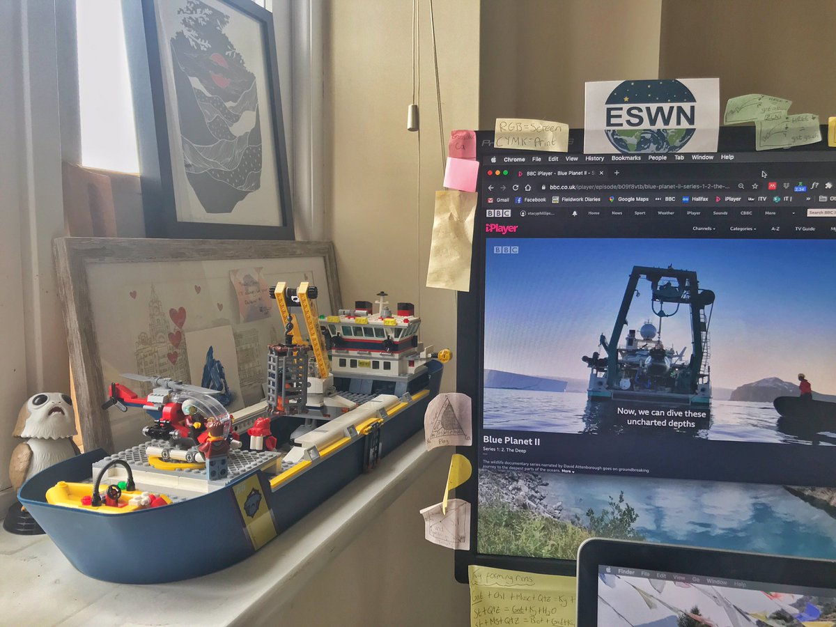 (5/12) I’m doing some work looking at the impacts of the OU-BBC co-production Blue Planet II, which I think means I get to rewatch the incredible show! And I loved the similarity between the boat seen in Ep2 and my new Lego Research Vessel, which handily sits on my windowsill!