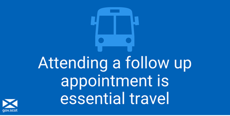 Travelling to follow up appointments is classed as essential travel, so even if restrictions apply to travel or public transport people can still attend. This is the case for all screening and follow-up appointments.