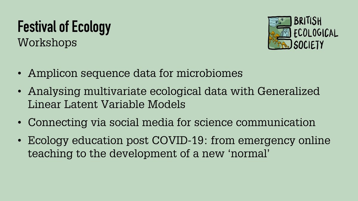 BritishEcolSoc's tweet photo. We are excited to announce the workshops running at a Festival of Ecology. Workshops are interactive sessions encouraging networking, skills development, and creative thinking. All session will be run live. #BES2020 https://t.co/UDQ3jQAiN9 https://t.co/p63MXQtf4v