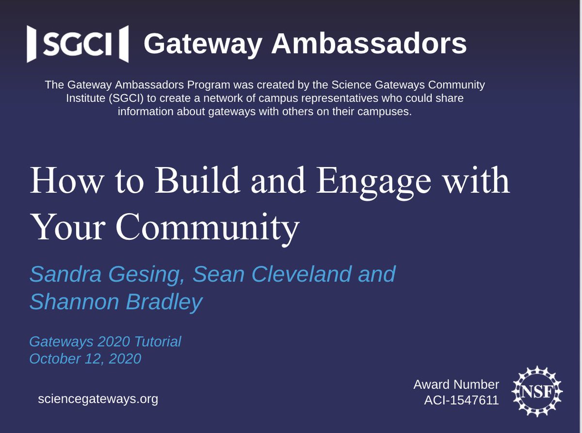 sandragesing's tweet photo. Looking forward to giving a tutorial "How to build and engage with your community" at #Gateways2020 part of the #GatewayAmbassador program @sciencegateways !
https://t.co/9BKU58T5FW https://t.co/m52AH8xsrm