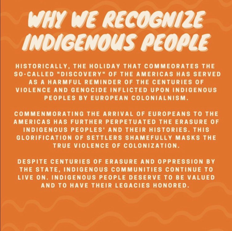 TafollaToros's tweet photo. Today is #IndigenousPeoplesDay, a holiday still observed as Columbus Day in many states. On this day—and year-round—we hope you’ll commit to learning the truth about Indigenous history and experiences of Indigenous peoples. https://t.co/6FFeLoTgqu