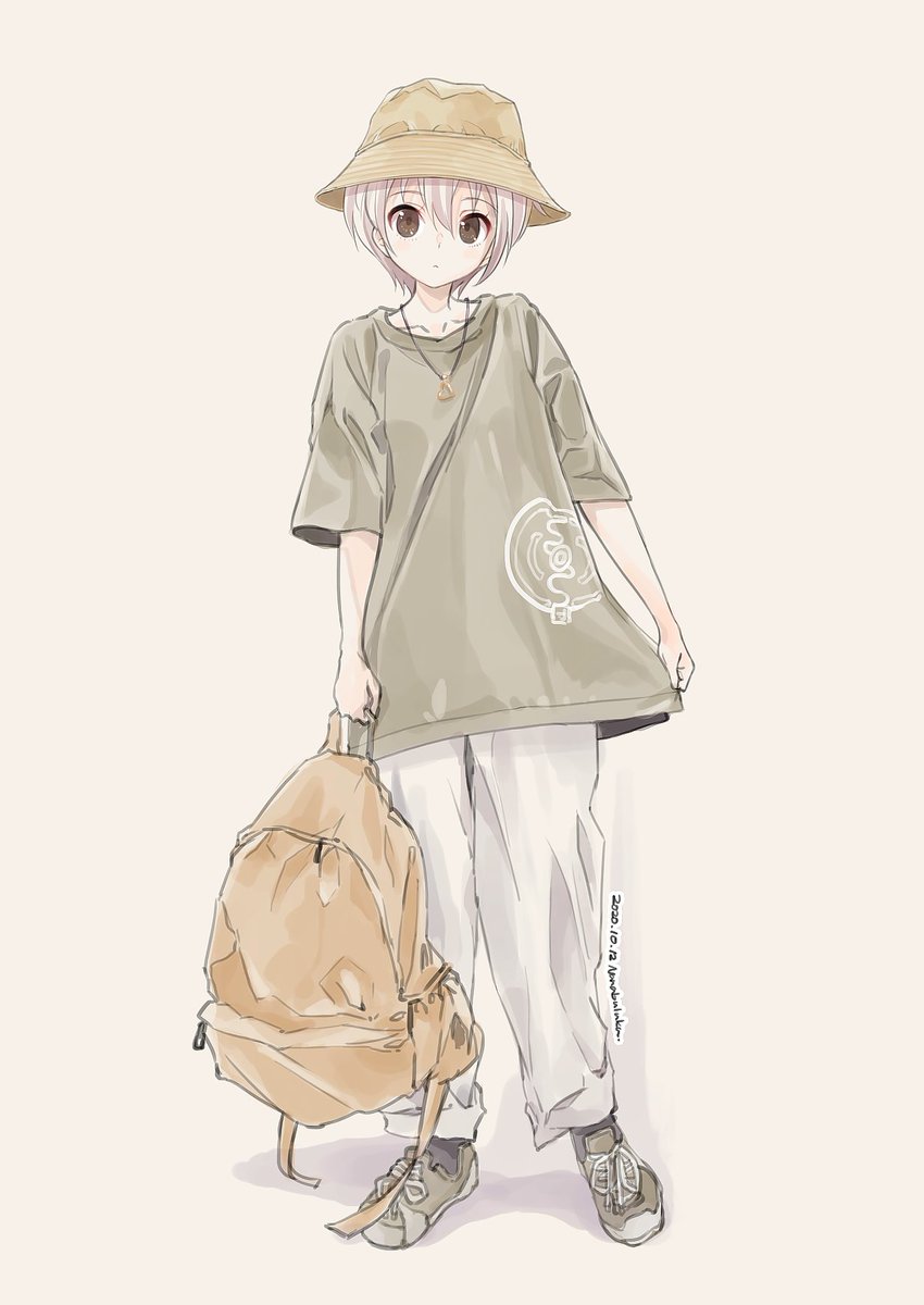 nagato yuki 1girl solo bag hat short hair shoes shirt  illustration images