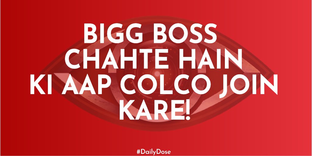 ColcoApp's tweet photo. Ab Bigg Boss ka hukum naa maan ne ki ghustaaki kaun karega? Join us today! Also, tweet us your version of "Bigg Boss chahte hain ki.." the best ones will be retweeted!
#collaborations #colco #skilled #businessgrowth #collabviacolco #biggboss #biggbosss14 https://t.co/wRnwORXch9