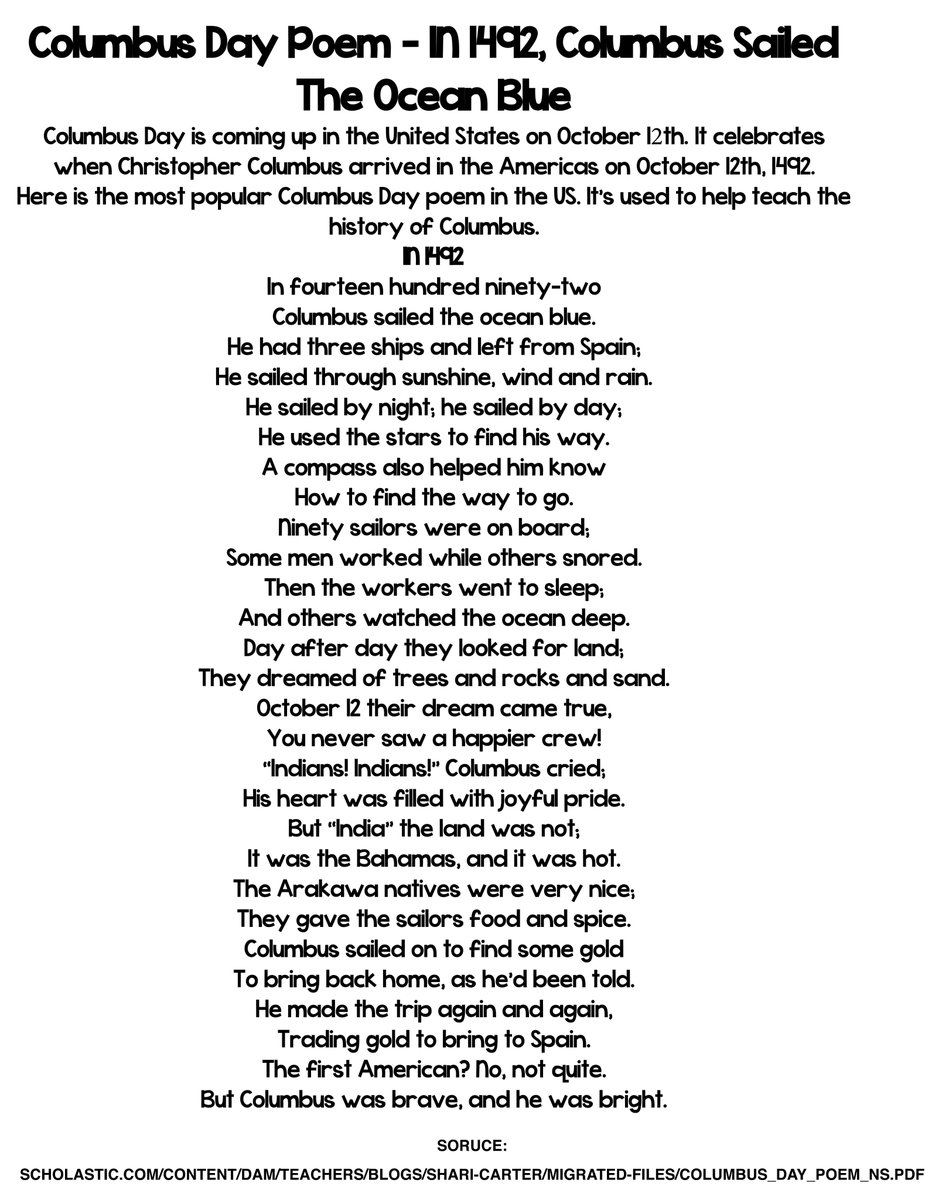 Today there is an industry of lying to kids about who Columbus really was and covering up what he really did.When you read this poem provided by  @Scholastic that glorifies his horrific racist history– think about the native kids who have been forced to read it aloud in class.