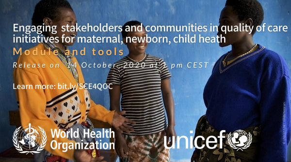 qualitycareNet's tweet photo. Stakeholder & Community Engagement integral to #qualitycare and people-centred health services. Watch this space on 14.10 for @WHO @UNICEF module+tools to support engagement in #MNCH #survivethrivetransform https://t.co/TFaMncxJI9