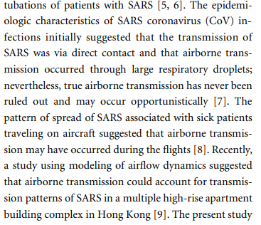 They noted the epi characteristics of SARS never ruled out air. They pointed to spread patterns on aircraft, and airflow dynamics studies that supported airborne spread.