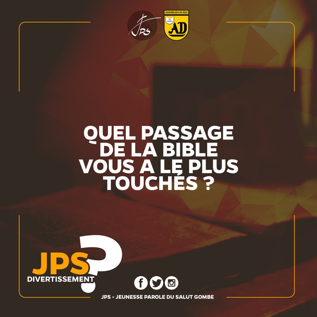 JpsGombe's tweet photo. JPS Divertissement
🎲♟️🎯
Quel est le passage de la BIBLE qui vous a le plus touchés?
Est-ce:
1. dans l'Ancien Testament?
2. Dans le Nouveau Testament?
#Bible #JPSDivertissement #JPSGombe #ParoleDuSalut https://t.co/dYgKlA0dbA