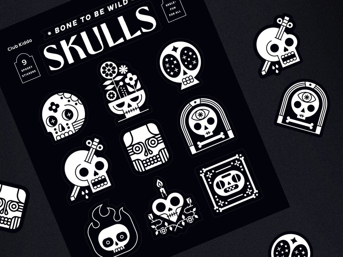 Skulls Sticker Sheet - Club Kiddo by @EightHourDay — buff.ly/2RZpAqj

#dribbble #design #illustration #halloween #skulls #dribbblers
