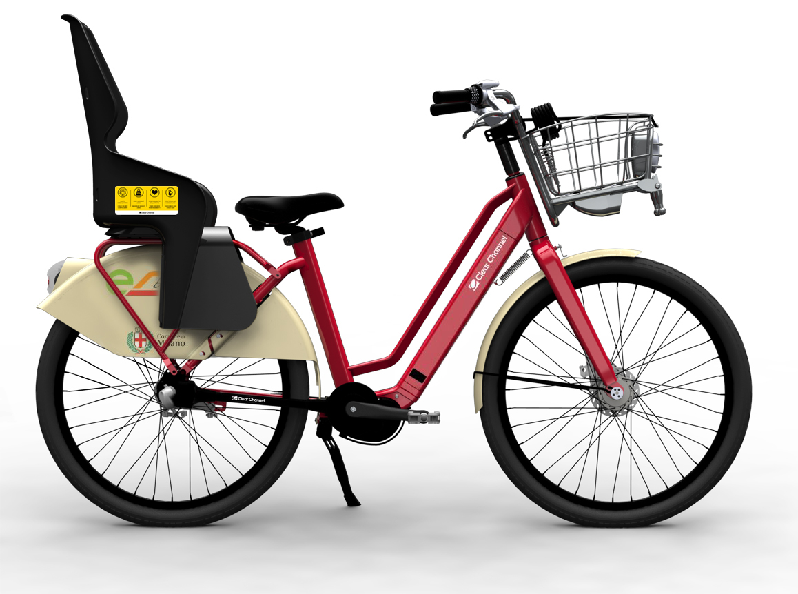 BikeMi's tweet photo. Il piano di rinnovamento della flotta bikeMi prosegue. Da oggi nelle stazioni le nuove bici a pedalata assistita con seggiolino! https://t.co/QRU5xHMWe3