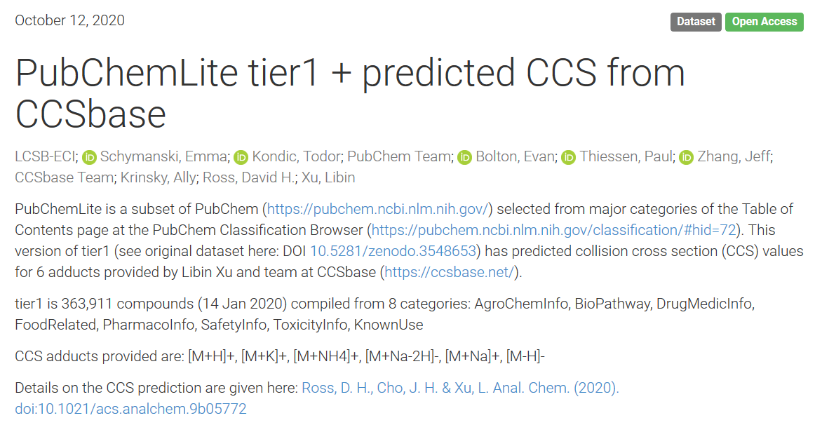 ESchymanski's tweet photo. Delighted to present our first #MetFrag database with predicted CCS values for 6 adducts for >300K compounds thanks to ECI-LCSB, CCSbase @UwXulab and @pubchem - download here; coming soon to MetFrag Web! 

PubChemLite tier1 + predicted CCS from CCSbase https://t.co/2ZSaOKTYa3 https://t.co/JMZGmTWh1s