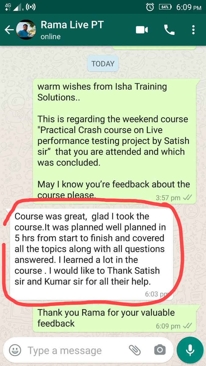 IshaKumargupta's tweet image. Feedback received for practical crash course on live performance testing project by Isha Training Solutions.
#performancetestingtutorial #performancetestinginsoftwaretesting #performancetestingtools #performancetestingautomation #performancetestingandroidapp #performancetesting