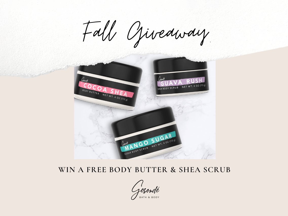 GesondeBathBody's tweet photo. Get ready for our first #GIVEAWAY! We’re giving away a Gesonde Body Butter and Shea Scrub in a scent of your choice to one lucky winner. Here’s how to enter:

1. Like this tweet and follow @GesondeBathBody
2. Tag a friend!
Extra entry:
3. Retweet using #GesondeGiveaway https://t.co/h2gJonVZ2V
