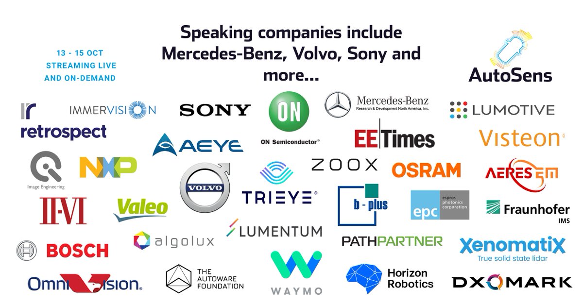 AutoSens_'s tweet photo. This week we're looking forward to hearing expert insights from companies including @SonyElectronics @VolvoCarUK @MercedesBenz @Algolux @eetimes @BoschGlobal @NXP @zoox and more! #AutoSens2020 #autonomousvehicles https://t.co/DZQ9AbiuOw https://t.co/2U8KfHVvFY