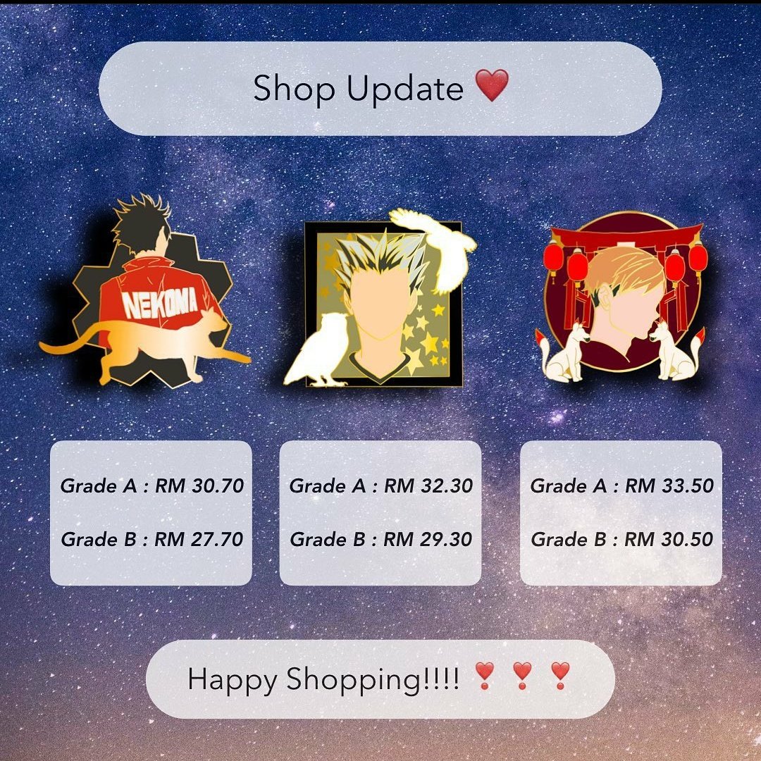 [RTs are appreciated]LOCAL SHOP IS OPENED!Come get your haikyuu enamel pins!First 10 customers got to bring home extra freebies!!Come buy it here!  https://silliedesign.carrd.co/  #haikyuu  #enamelpin