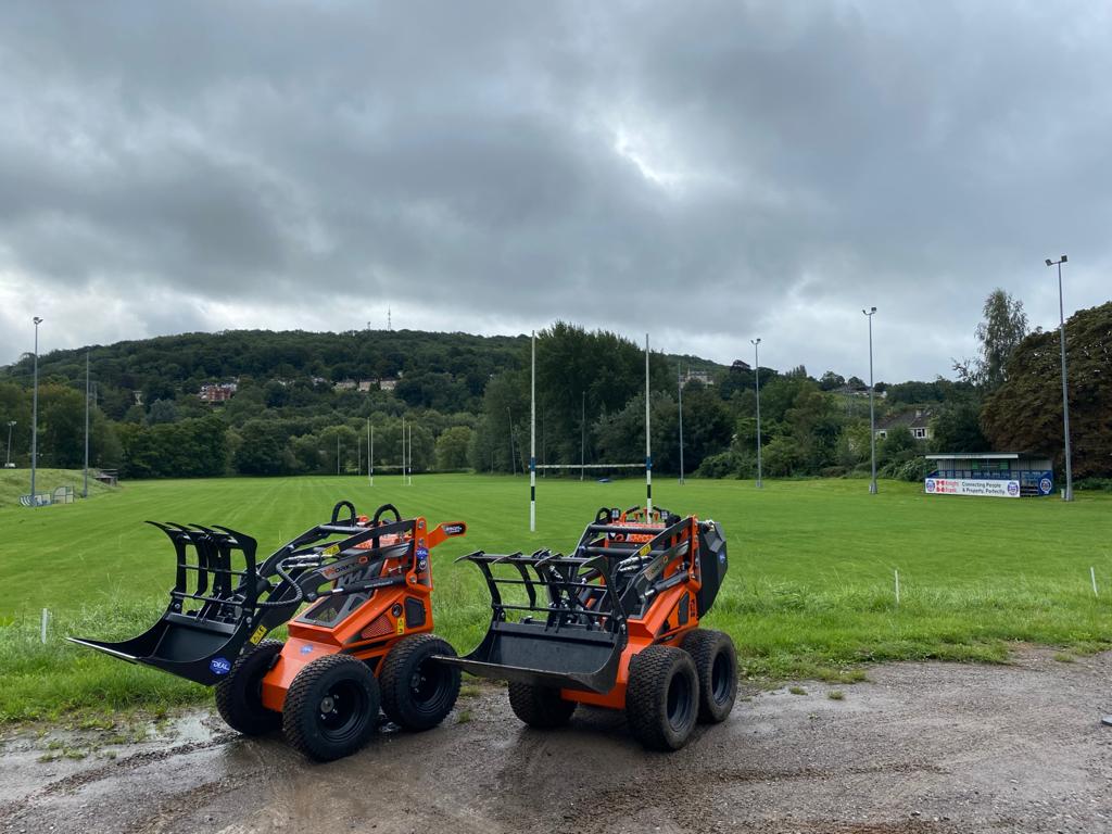 DEALAGRI's tweet photo. Delivery of two Cast Loaders Worky Quads to Pearn Tree Services on site at the Bath rugby training ground. 
Delivery included a SSQ11 Plus petrol and SSQ15D diesel, both supplied with turf tyres and 85cm grapple buckets along with rear counter weights. https://t.co/4M3KrvEev3