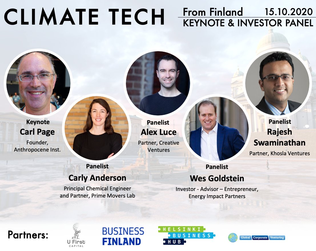 Come an listen to this panel and keynote on Thursday at 9AM PT/12PM ET. The Finnish #climatetech startups pitching are <a href="/origin_by/">Origin by Ocean</a> @PuroCO2Removal <a href="/carbofex/">Carbofex</a> <a href="/soletairpower/">Soletair Power</a> <a href="/WimaoOy/">WIMAO</a> and ifarm.fi. Register here: airmeet.com/e/1001c790-de3…