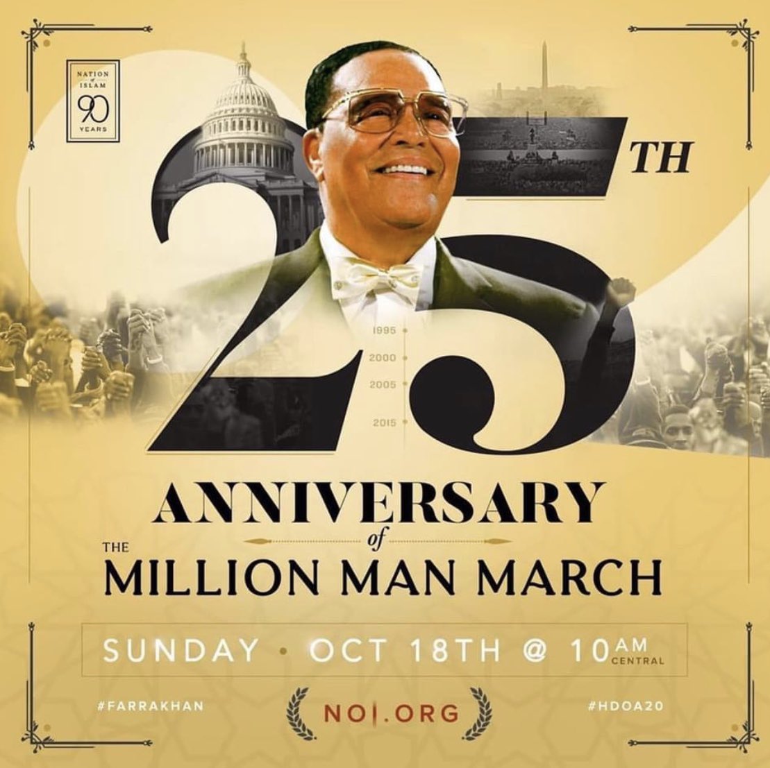 fontainedeon's tweet photo. Peace. Long Live The Spirit Of The MMM &amp; Long Live The Nat Rep Of The Most Hon Elijah Muhammad And The Nation Of Islam, The Hon Min Farrakhan
—————————————
The 25TH ANNIV Commemoration of the MILLION MAN MARCH is upon us

Tune in @ https://t.co/znQbxXwHeh #MillionManMarch25 https://t.co/IMdrasnMDj