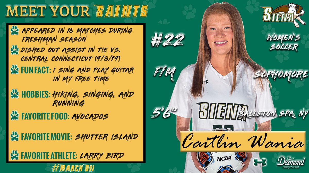 SienaWSoccer's tweet photo. 🔦 𝐌𝐄𝐄𝐓 𝐘𝐎𝐔𝐑 𝐒𝐀𝐈𝐍𝐓𝐒 𝐏𝐑𝐄𝐒𝐄𝐍𝐓𝐄𝐃 𝐁𝐘 @desmondalbany ⚽️

Get to know sophomore @CaitlinWania❗️ 

#MarchOn 🐶💚💛 #SienaSaints https://t.co/ArqwJqngi5