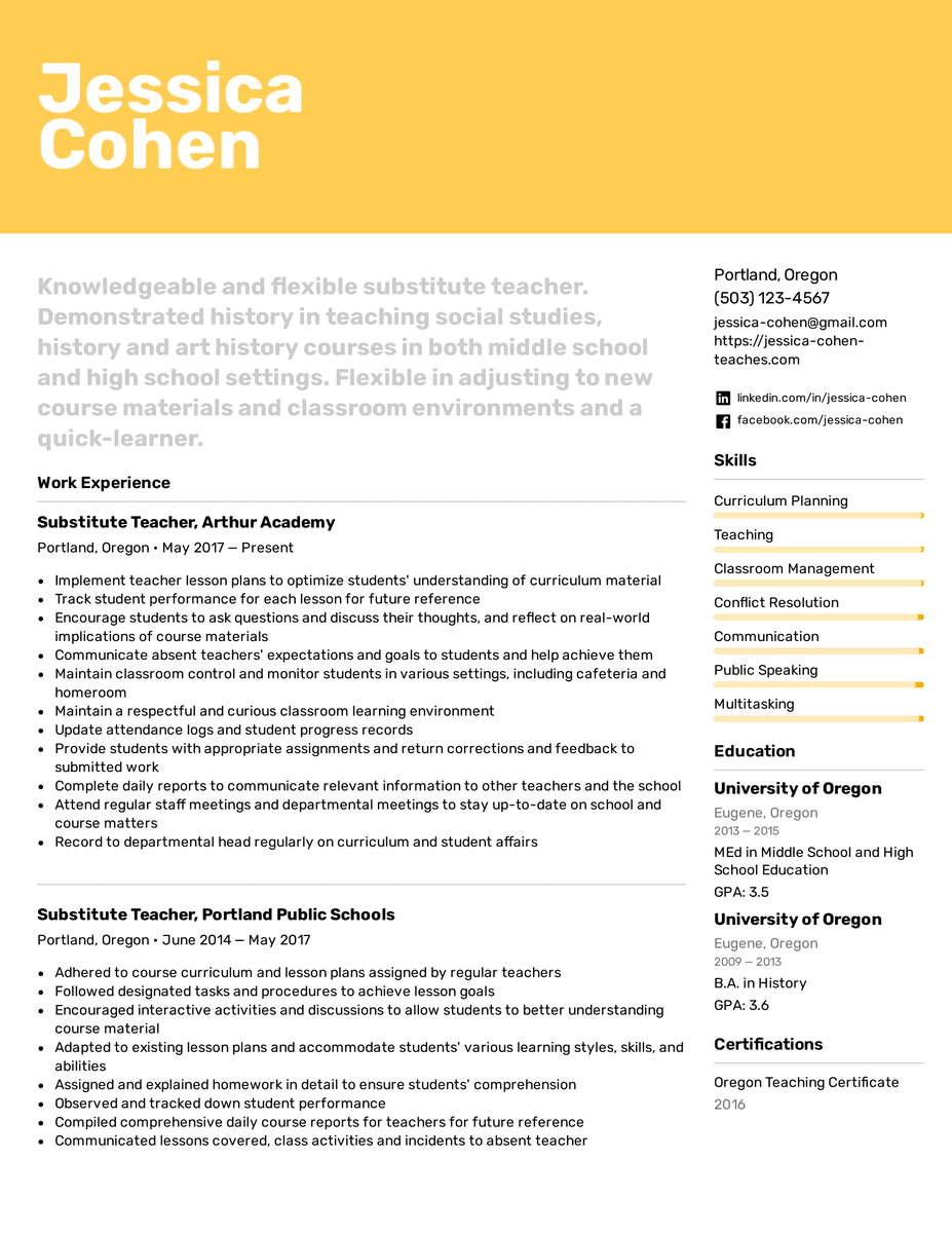 EasyResumeIO's tweet photo. Not sure how to make your resume stand out as a Substitute Teacher? Don't worry! Look at our latest Substitute Teacher resume example to get some inspiration: https://t.co/AlckbGGKTm

#resume #career #careeradvice #teacher #education https://t.co/3DxfaQ5kpf