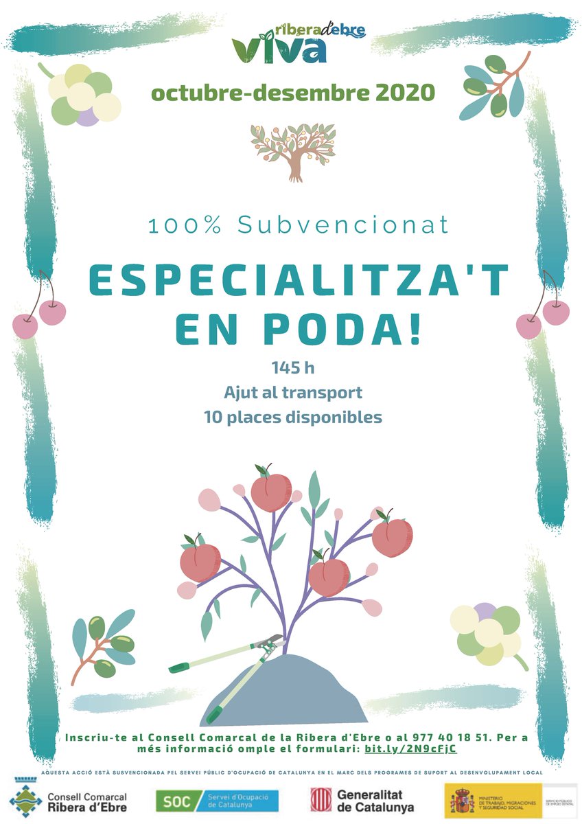 ATivissa's tweet photo. 📣 Especialitza't en poda! 👨🌾👩🌾
Curs 100% subvencionat
Inscriu-te al Consell Comarcal de la Ribera d'Ebre
📲 977 401 851
omple el formulari: https://t.co/qn7cjuMeZ4
#riberad'ebreVIVA @ocupaciocat https://t.co/h4YW5k90mY