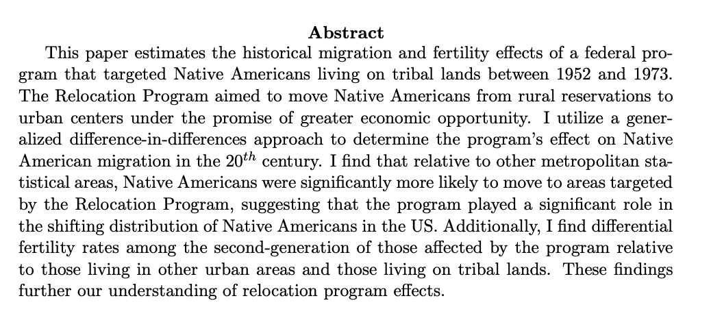 Mary KoprivaJMP: "Impacts of the Relocation Program on Native American Migration and Fertility"Website:  https://www.marykopriva.com/ 