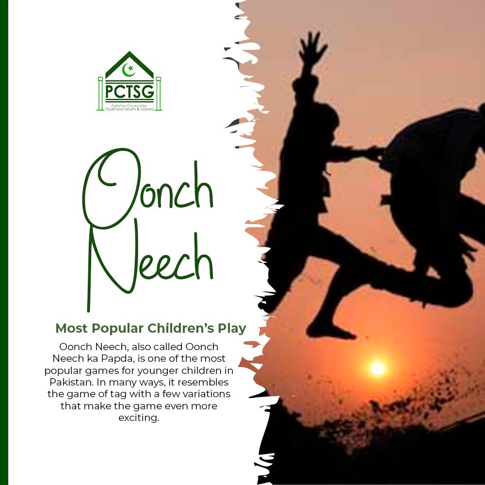 PakistanTSG's tweet image. MOST POPULAR CHILDREN’S PLAY 

Oonch Neech, also called Oonch Neech ka Papda, is one of the most popular children’s play for younger children in Pakistan. It resembles the game or tag with a few variations that makes it even more exciting! 

#PCTSG #traditionalgames #ictsg #tsg