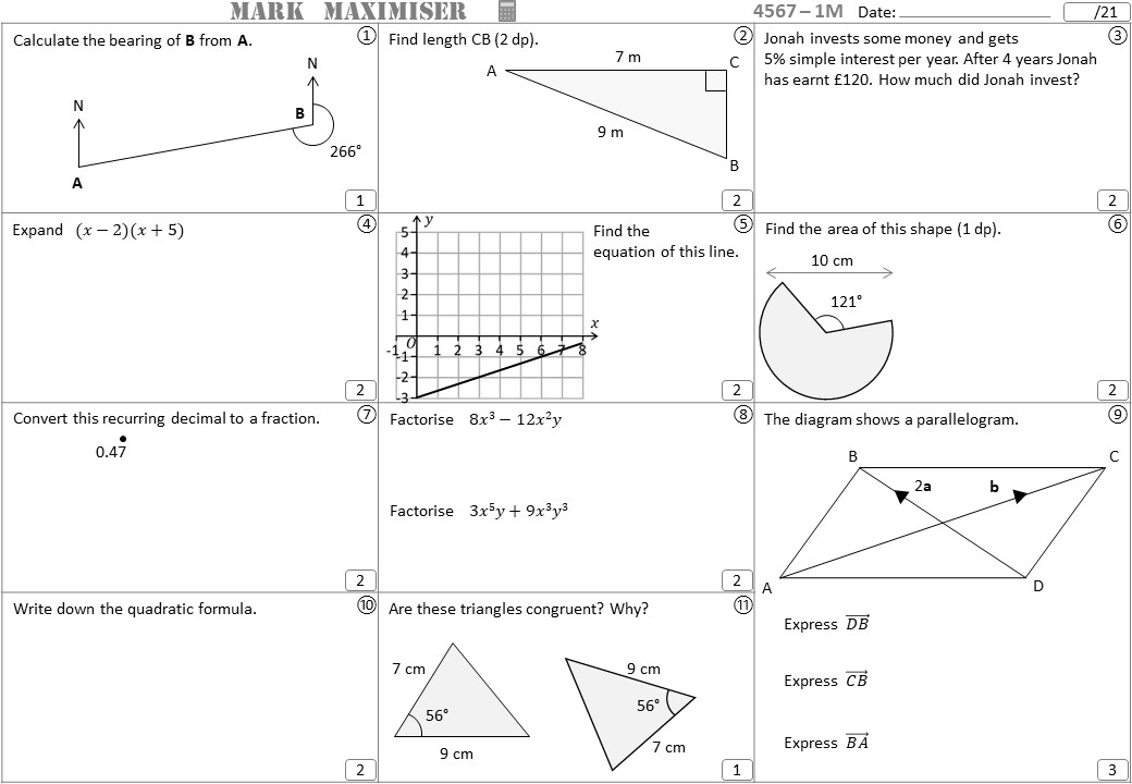 NEW! 150+ GCSE revision worksheets! Wide-ranging, short-form questions for consolidation or extension. Aimed at Year 11s but useful for others! More to come, so feeback always appreciated :) goteachmaths.co.uk