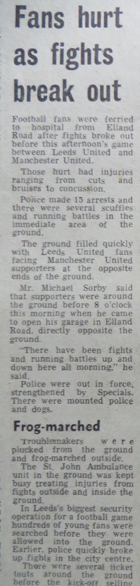 Might as well dip in to what I missed at the weekend.
A few bits from the Green Post on the day we lost at #EllandRoad to them lot (11th October 1975). Starting with the events on &amp; off the pitch that day! 'Kick off' at 8am? 'British Bulldog' outside that is, the game was at 3!