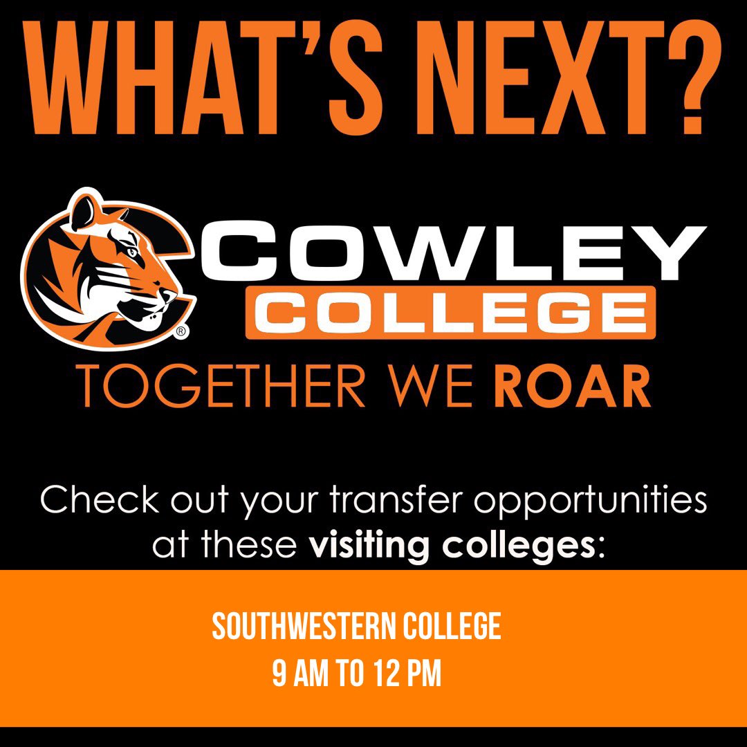 CowleyCollege's tweet photo. We welcome the @Moundbuilders on campus this morning! Tigers be sure to drop by the Lower Lobby of the Brown Center before noon. #transferoptions π https://t.co/oNzYeSPqxF