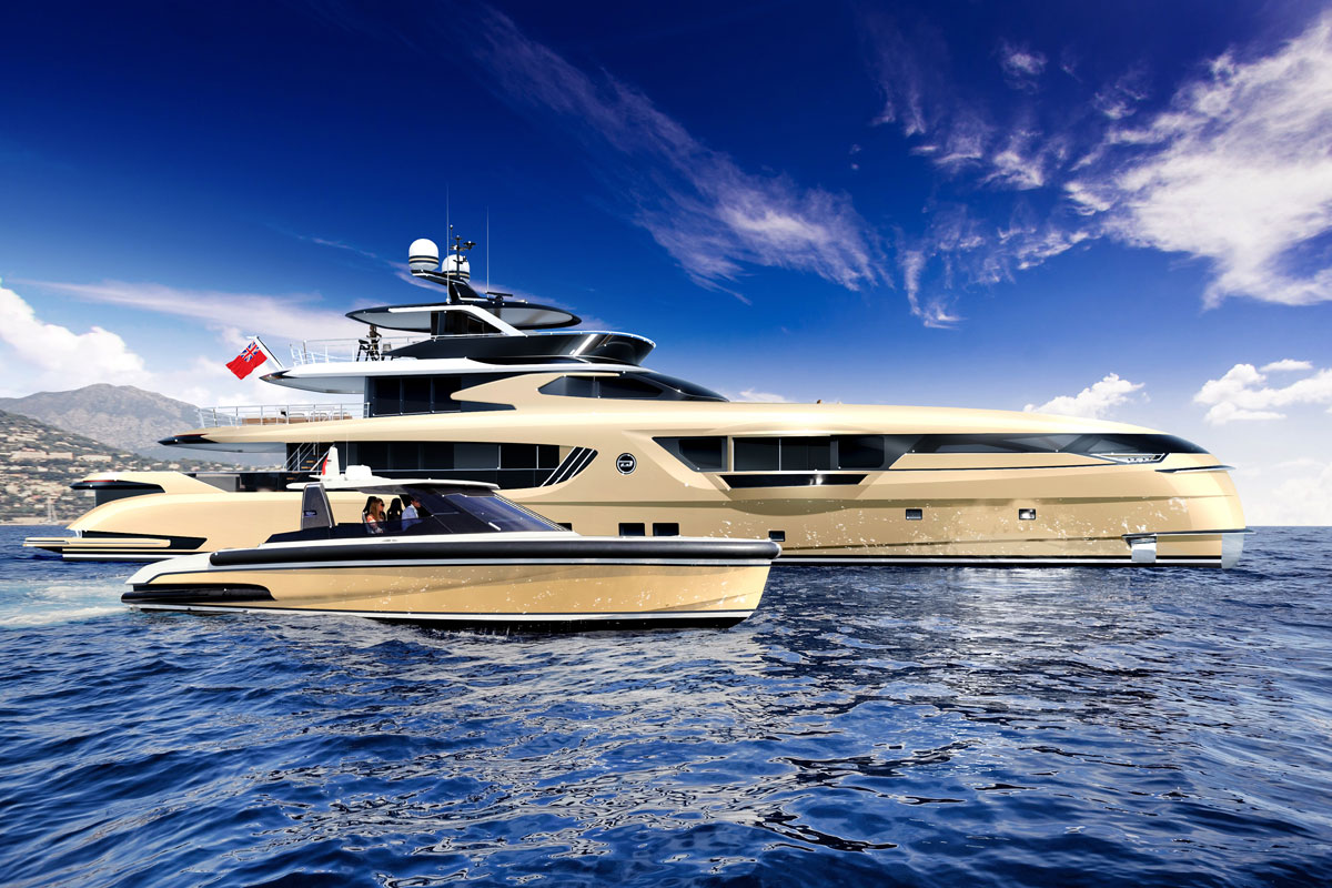 The new GTT165 pictured with a Ribbon tender. 
#livesmartbedynamiq #gtt165 #superyacht #monaco