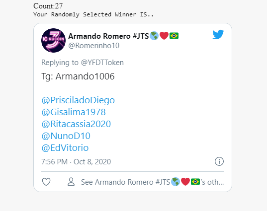 YFDTToken's tweet photo. And the second winner is @Romerinho10 https://t.co/3duk46LeL7