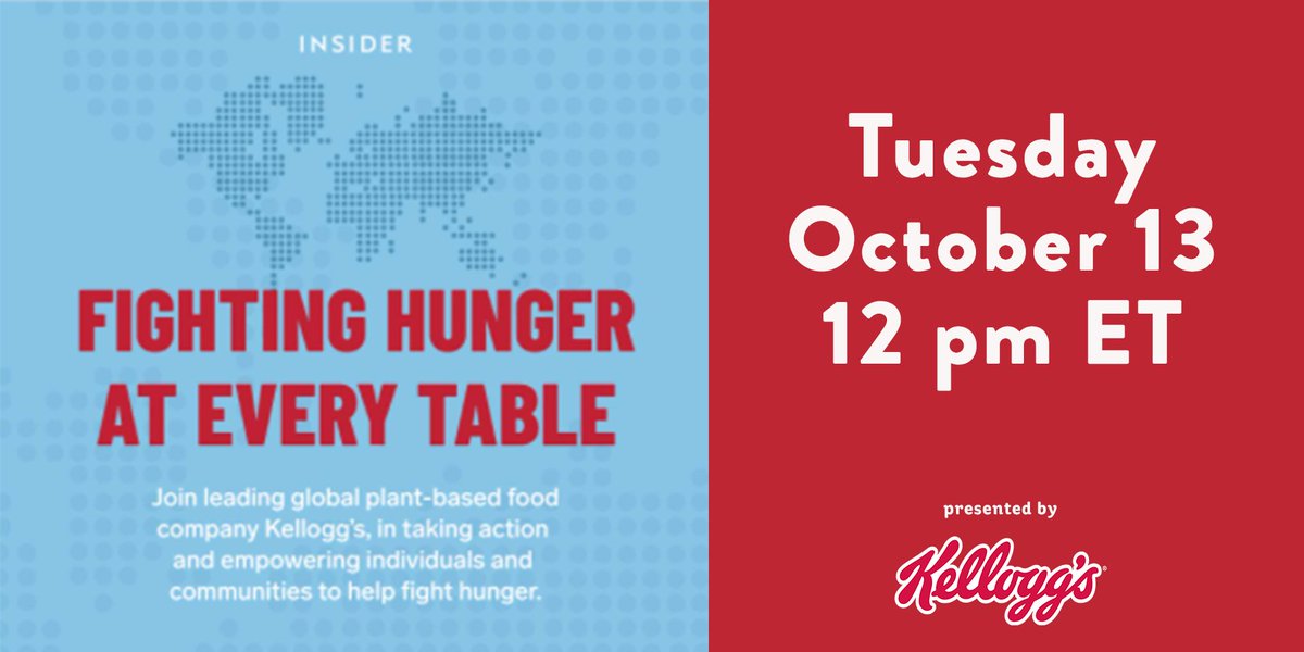 Kellogg and <a href="/BusinessInsider/">Business Insider</a>’s “Fighting Hunger at Every Table” a virtual forum focusing on global food insecurity is on Oct 13 at 12 pm. Register here bit.ly/3lqUPaC