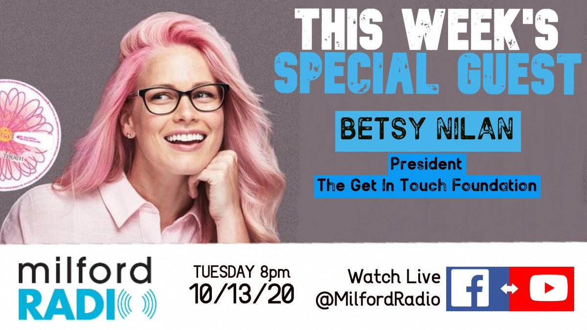 We go live tomorrow, Tuesday 10/13! We will be joined by the amazing Betsy Nilan from <a href="/GetInTouch/">GetInTouchFoundation</a>, it's Breast Cancer Awareness Month and who better to share health and awareness info. Join us for this interview and other Milford information. Tomorrow at 8pm! #milfordradio