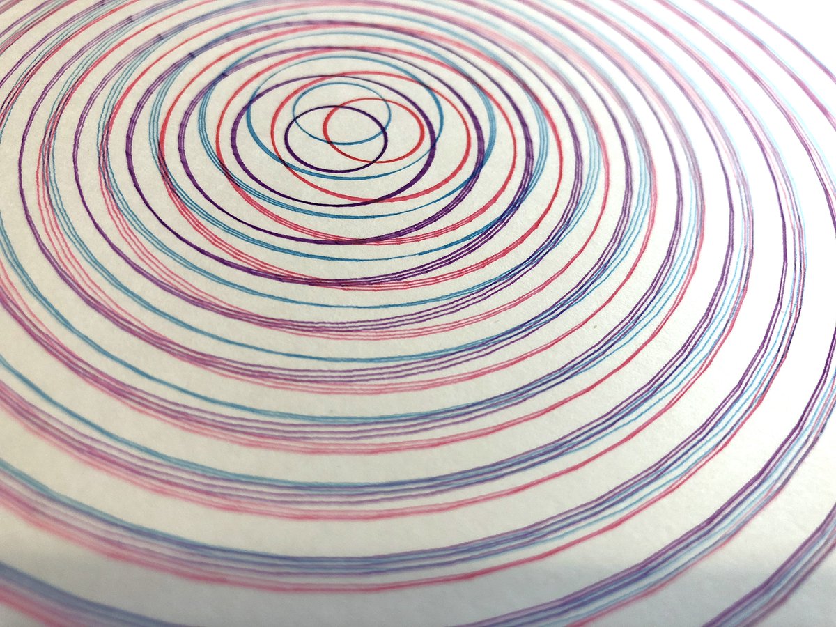 Day 12 of  #inkotober on the plotter!Concentric circles out of phase.All gcode and  @openframeworks source code available here:  https://github.com/andymasteroffish/inktober_2020 #inktober2020 #inktober2020day12 #axidraw #creativecoding