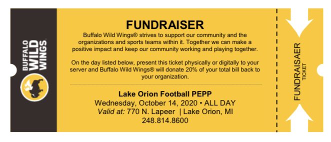 This Wednesday!! Dine-to-Donate at BW3 to benefit LO PEPP! What a great place for seniors to have lunch after the SAT!! 😀