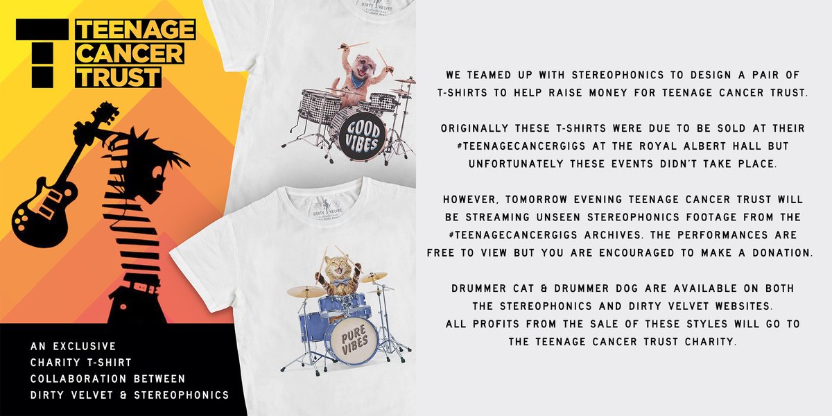 Dirty_Velvet's tweet photo. UNSEEN @stereophonics #TeenageCancerGigs footage streaming tomorrow at 8pm on the Teenage Cancer Trust’s Unseen YouTube helping raise money for @TeenageCancer

https://t.co/6obAZFQA69

Drummer Cat &amp; Drummer Dog https://t.co/MvVdfjVMFi https://t.co/rkRzxkqT41 https://t.co/FbsHRiYDuM