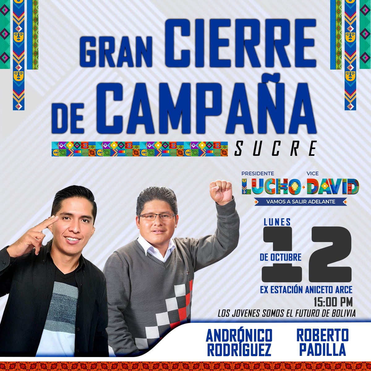 narurandi's tweet image. #RobertoPadillaSenador
#AndrónicoRodríguez
#LuchoArcePresidente

Dos grandes jóvenes líderes presentes en el Gran Cierre de Campaña en la ciudad de #Sucre.

#VamosASalirAdelante