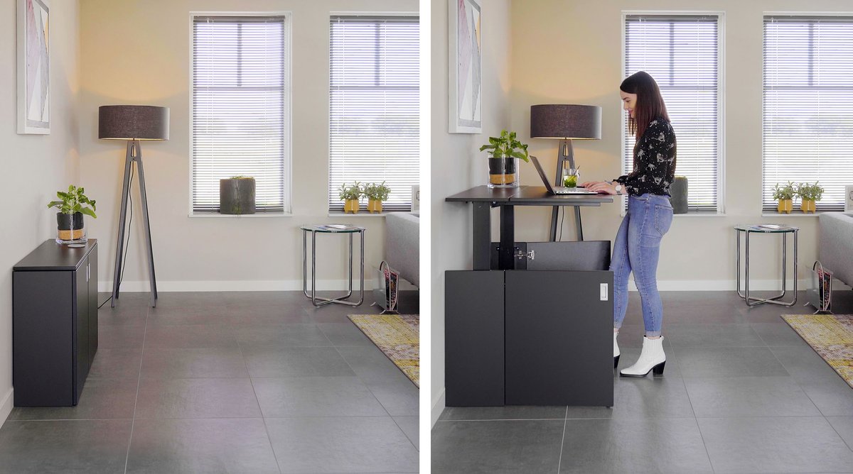 Struggling for space for your home working? This nifty new product from @wearenomique might just be the answer. #HomeFit is a cupboard that opens out to an electrically adjustable sit-stand desk. Yes, really. More here: corporate-workspace.com/?p=3565