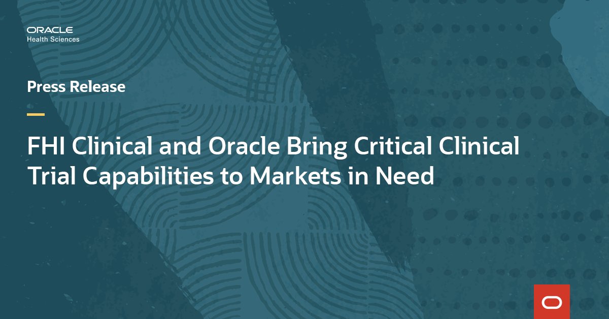 OracleHealthSci's tweet photo. We're excited to announce our collaboration with @FHIClinical to bring #clinicaltrial efficiency to markets in need. 

Learn more about how FHI Clinical is using #ClinicalOne: https://t.co/Exn6JrWm9P https://t.co/htRiFyNtfh