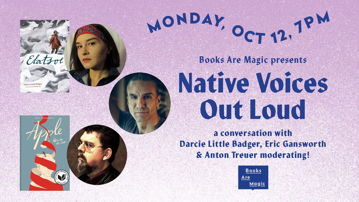 TONIGHT at 7pm ET / 4pm PT | don't miss Native Voices Out Loud w/ Eric Gansworth, author of the #NBAwards Longlisted APPLE, @ShiningComic, author of ELATSOE, &amp; <a href="/antontreuer/">Anton Treuer</a> #IndigenousPeopleDay
 
register: us02web.zoom.us/webinar/regist…
 
+check out their books!: booksaremagic.net/anton-darcie-e…