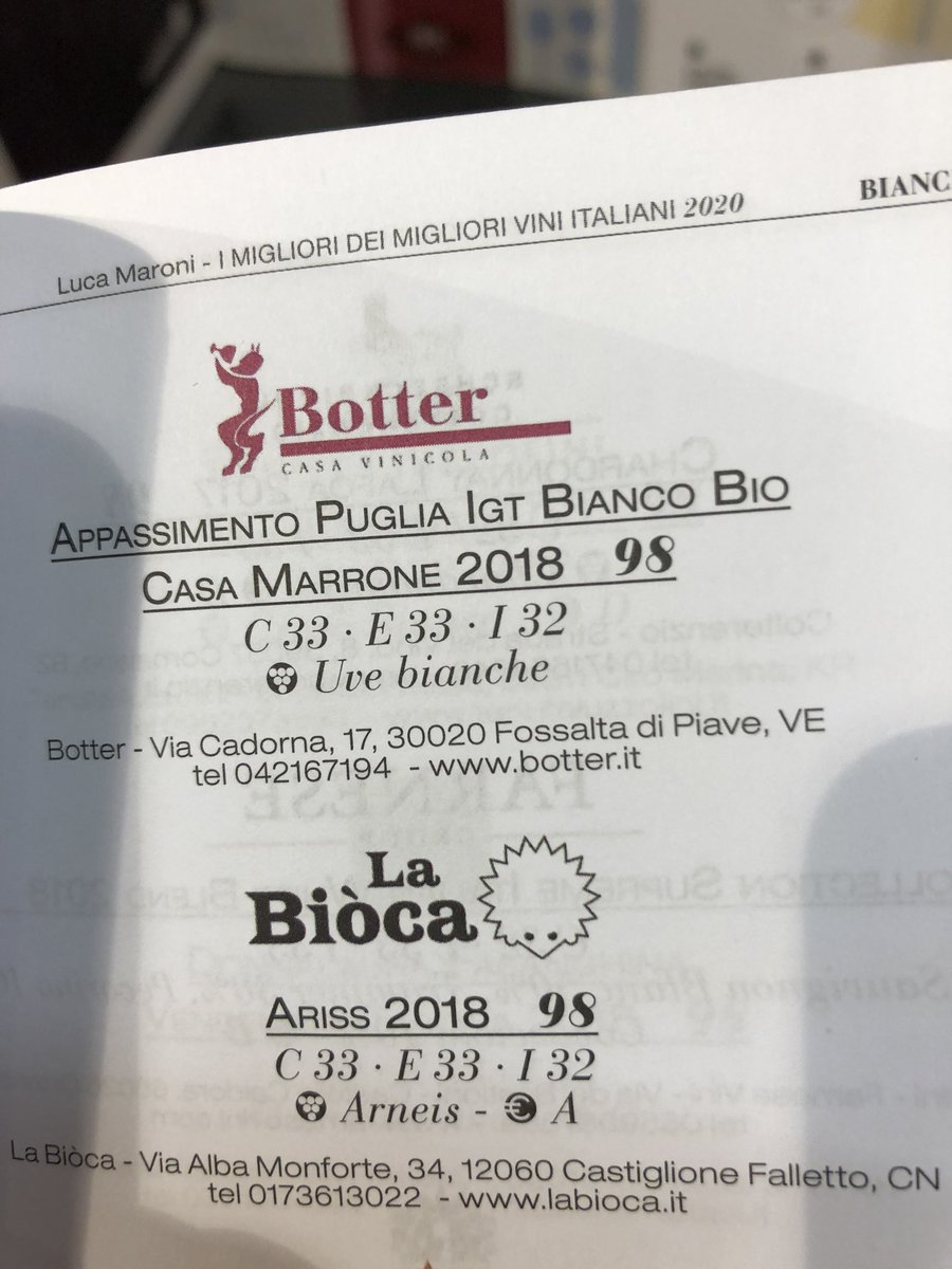 Winedetector's tweet photo. Maroni attribuisce 98 dei suoi punti (un metrica creata da lui stesso medesimo) a un bianco (migliore dei migliori) di Botter. Che dire? Buono a sapersi. #vino #guidevino #winesurprise #winetrust #daichefunziona #vinobianco #vivailparroco #WoW https://t.co/DHD4PTtETj