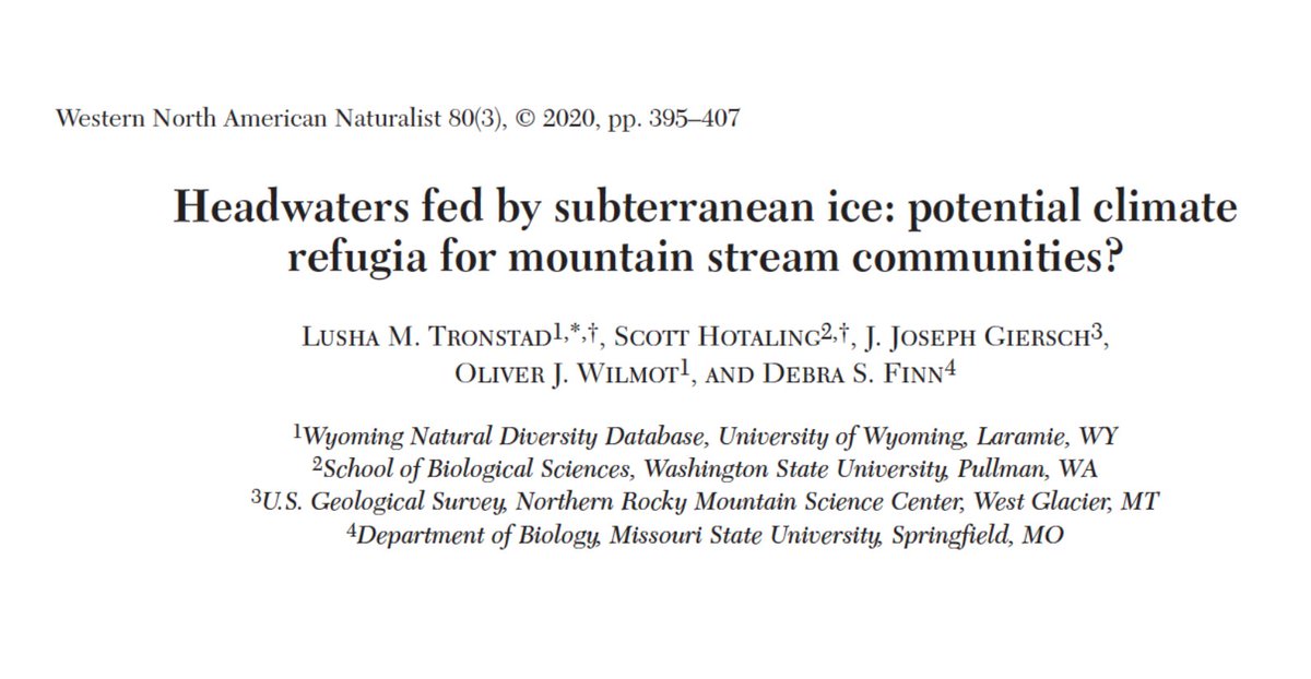 Are rock glaciers (and related features) key to long-term conservation of mountain stream biodiversity? Happy to share a new one in <a href="/WNANat/">Western North American Naturalist</a> led by #NoTwitter Lusha Tronstad w/ <a href="/joegiersch/">jgiersch</a> and <a href="/streambug/">deb finn</a> from our long-term monitoring in <a href="/GrandTetonNPS/">Grand Teton National Park</a>.

🔗 scholarsarchive.byu.edu/wnan/vol80/iss…