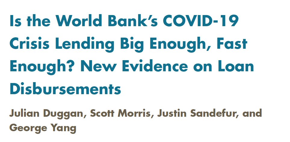 NEW for WB/IMF annual meetingsIs the World Bank’s COVID Response Big Enough, Fast Enough? We scraped >1/2 million transactions from the Bank's website to judge.Blog:  https://www.cgdev.org/blog/new-data-show-world-banks-covid-response-is-too-small-too-slowPaper:  https://www.cgdev.org/publication/world-banks-covid-crisis-lending-big-enough-fast-enough-new-evidence-loan-disbursementswith  @duggan_julian @Morris_ScottA & G Yang1/