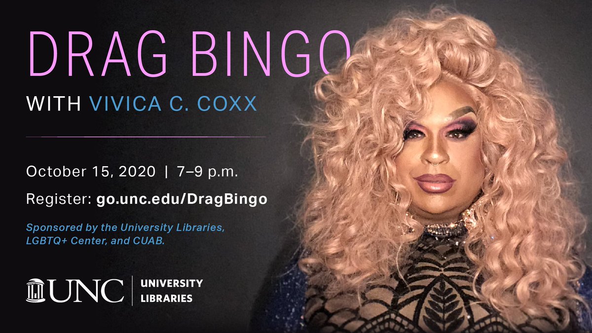 Don't miss Durham's drag diva <a href="/VivicaCCoxx/">Vivica C. Coxx</a>'s Virtual Drag Bingo event this thursday! There will be prizes, performances, and lots of bingo. Learn more: go.unc.edu/Gd3g8 <a href="/CUAB/">CUAB</a> @lgbtq_unc