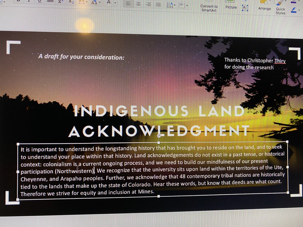 amylandengineer's tweet image. In honor of Indigenous Peoples Day I’m working on a land acknowledgment for Mines. Thanks to Christopher Thiry @ArthurLakesLib for initiating this. #OrediggersForEquity