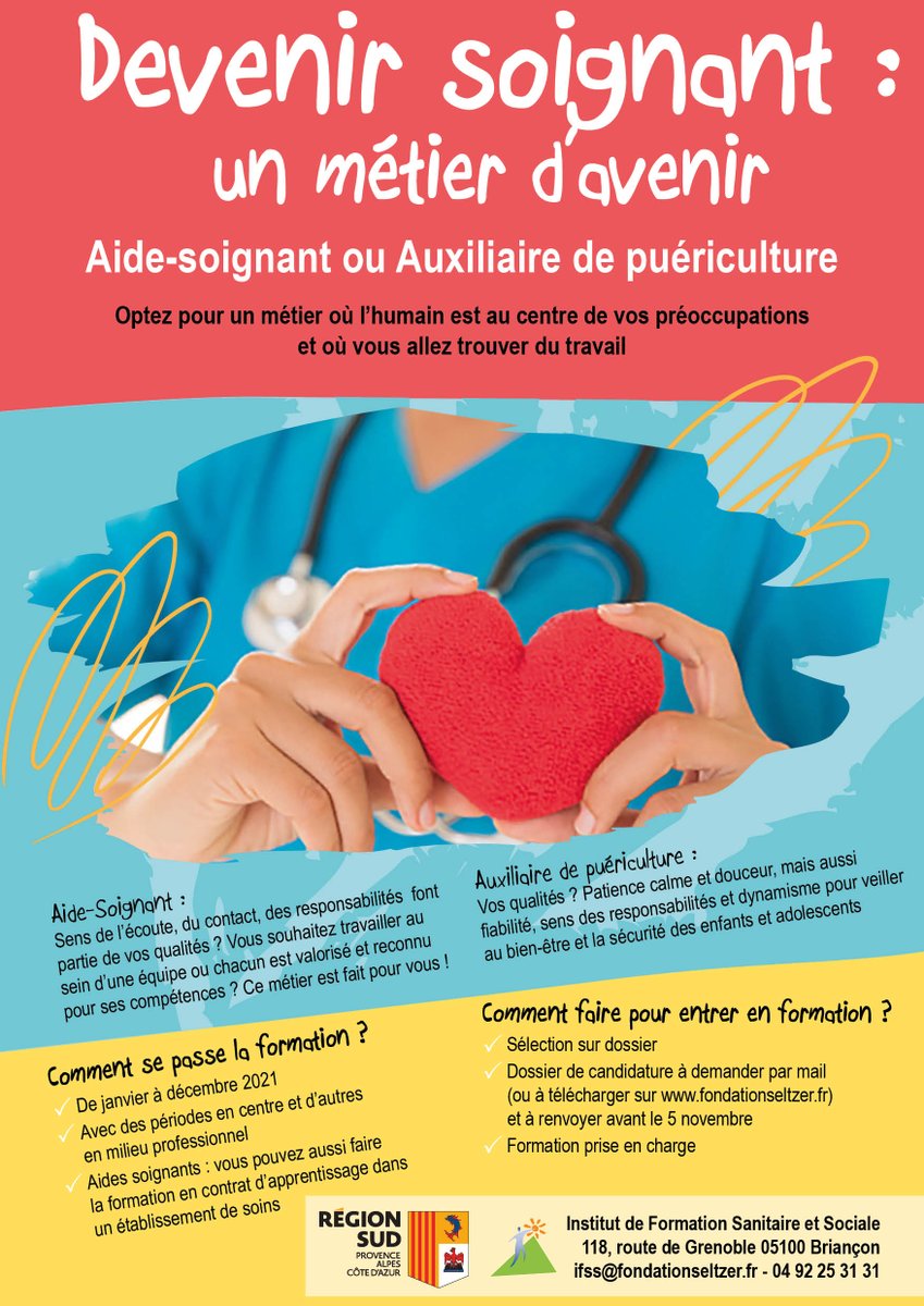FondatSeltzer's tweet photo. Formations Aide-Soignant et auxiliaire de puériculture à @VilleBriancon. Dossier de candidature à déposer avant le 4 novembre
@CoDES_05 @MutualiteSud @pole_emploi @ch_briancon @CHBuechDurance @SerreChe_FR @Afpa_Formation @Les_Formations @MaRegionSud @ARSPaca https://t.co/nwZbqgkhya