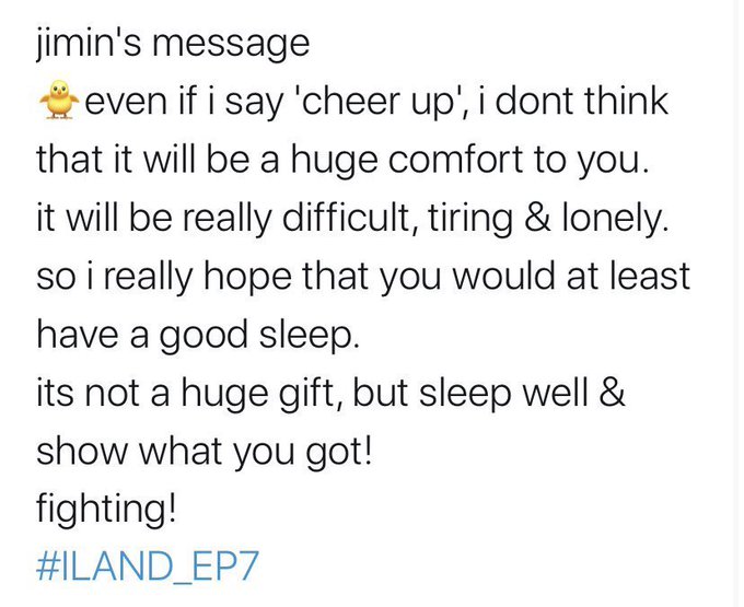 jimin's message during iland 