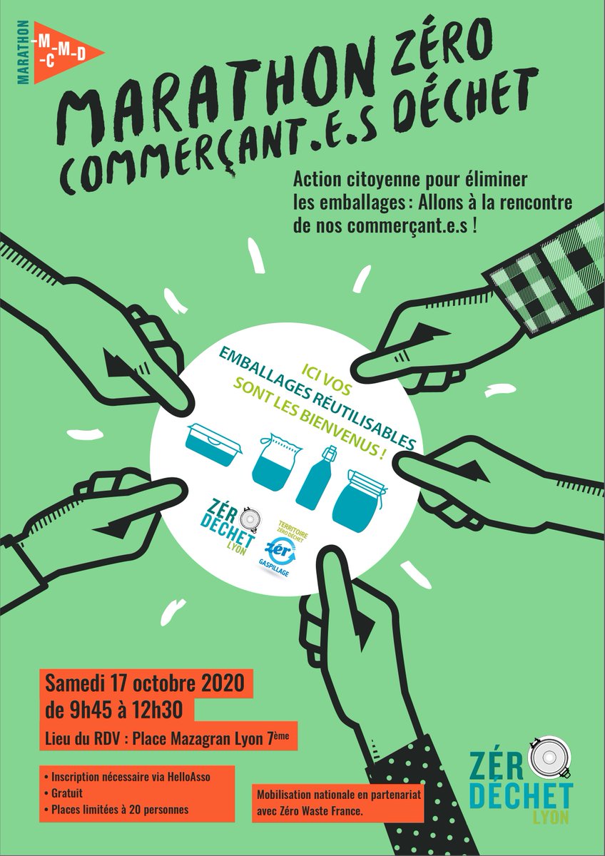 ZeroDechetLyon's tweet photo. [MARATHON Commerçants #ZéroDéchet] 🏃 
📣 Vous souhaitez agir face aux emballages à usage unique distribués à outrance en participant à une action citoyenne ?
📆 Rejoignez-nous le 17/10 à 9h45 place Mazagran pour participer au marathon (sur inscription) ! 
✅ L’objectif ?  ⤵️ https://t.co/X4JVLZWdrS