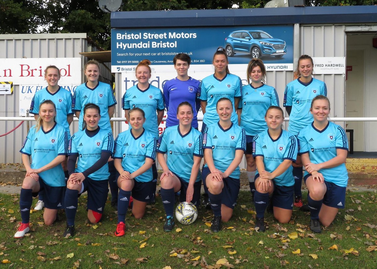 The girls posing yesterday in our away kit, a big thank you to @BristolStMotors for sponsoring us this season💙